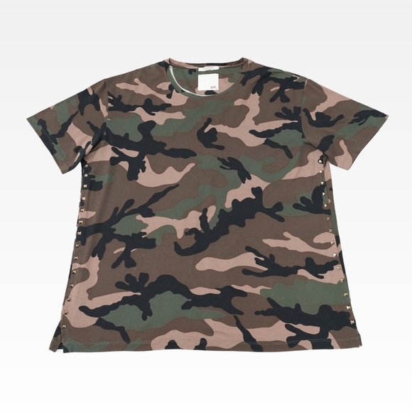 VALENTINO COTTON T-SHIRT GREEN X BLACK CAMOUFLAGE WITH STUDS ( unissex ) Size L - Picture 1 of 9